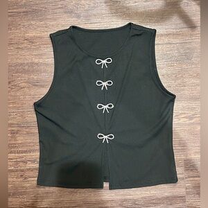 SHEIN Black Tank Top with Silver Bow Details